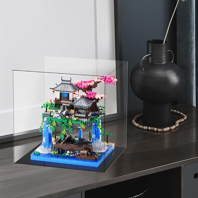 Cherry Blossom Bonsai Tree Building Block Sets with Acrylic Display Box Chinese Architecture of Peach Blossom Micro Mini Building Set Toy Gift for Kids Adults（3320 Pieces）