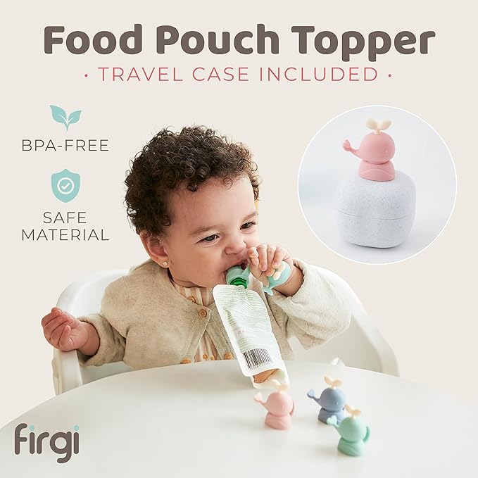 Whale SoftSip Food Pouch Topper | 2EA + Travel Case | Prevent Spills & Leakage | Protect Child Baby Toddler Mouth | Food Grade Silicone Reusable | Baby Led Weaning | BPA Free| Mint+Pink