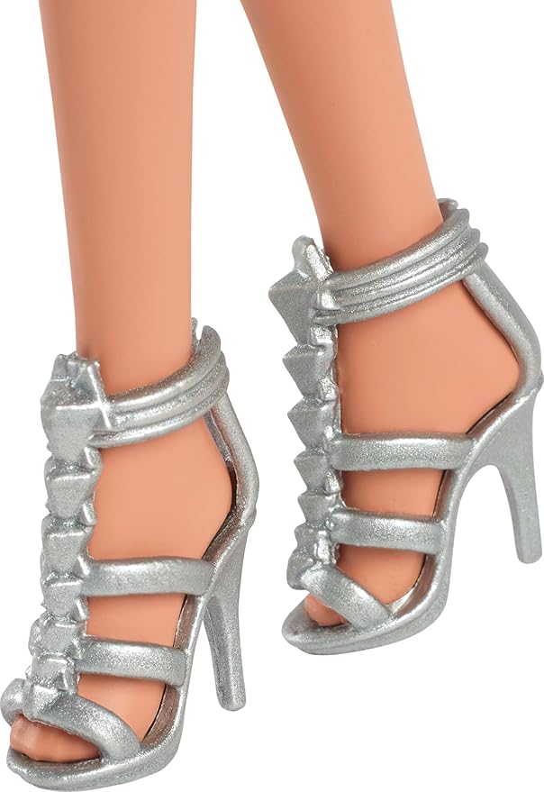 Barbie Fashionistas Doll #234 with Brown Hair, Wearing Sequined Purple Bubble Dress with Satiny Skirt, Silvery Necklace and Heels