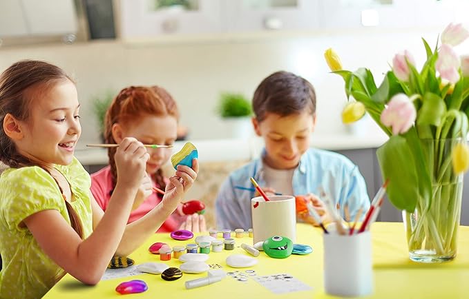 Dan&Darci Rock Painting Kit for Kids - Arts and Crafts for Girls & Boys Ages 6-12 - Easter Craft Kits Art Set - Supplies for Rocks Paint - Best Tween Gift Ideas for Kid Activities Age 6 7 8 9 10 11