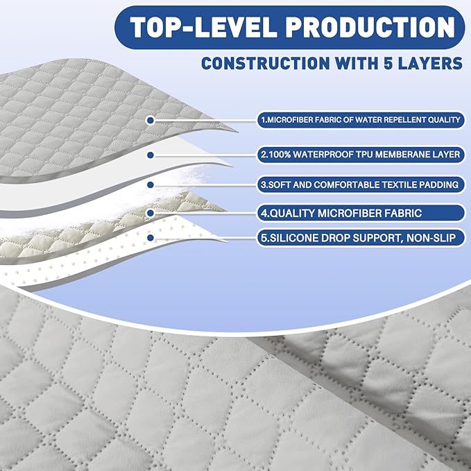 XINEAGE Quilted Sofa Cover Waterproof Couch Covers for 3 Cushion Couch, Super Soft Washable Slipcover with Pockets & Non-Slip Elastic Straps, Thick Furniture Protector (Sofa, Light Grey)