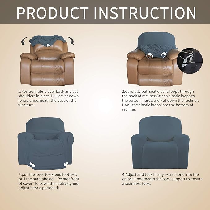 Easy-Going Oversized Recliner Stretch Sofa Slipcover Sofa Cover 1 Piece Furniture Protector Couch Soft with Elastic Bottom Kids,Polyester Spandex Jacquard Small Checks(Oversize Recliner,Bluestone)