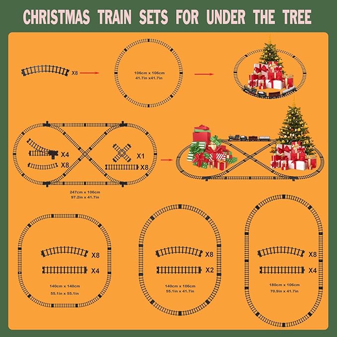 Train Set for Kids Remote Control Train Toys w/Steam Locomotive, Fuel Tank Car & Luxury Tracks, Electric Trains w/Realistic Smoke,Sounds & Lights, Christmas Birthday Gift for Boys Girls 3 4 5 6 7+