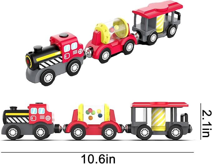 Wooden Train Track Accessories Battery Operated Locomotive Train, Magnetic Train Toy for Toddler Track Set, Powerful Engine Celebrates Train Fits All Major Brands Train Set