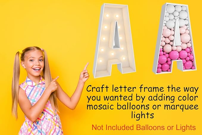 JW Passion - Premium Quality Made 3FT Tall Mosaic Balloon Frame Big Marquee Light Up Letters DIY Kit for Birthday Party Wedding Backdrop Decor Letter A Pre-Cut Foam Board