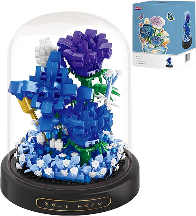 Roses Flower Bouquet Set,Mini Bricks Botanical Collection Flowers Building Blocks,Assembly Bonsai Tree Friends Sets, Valentine's Anniversaries Birthday Gift for Women Friends Adults(Blue)