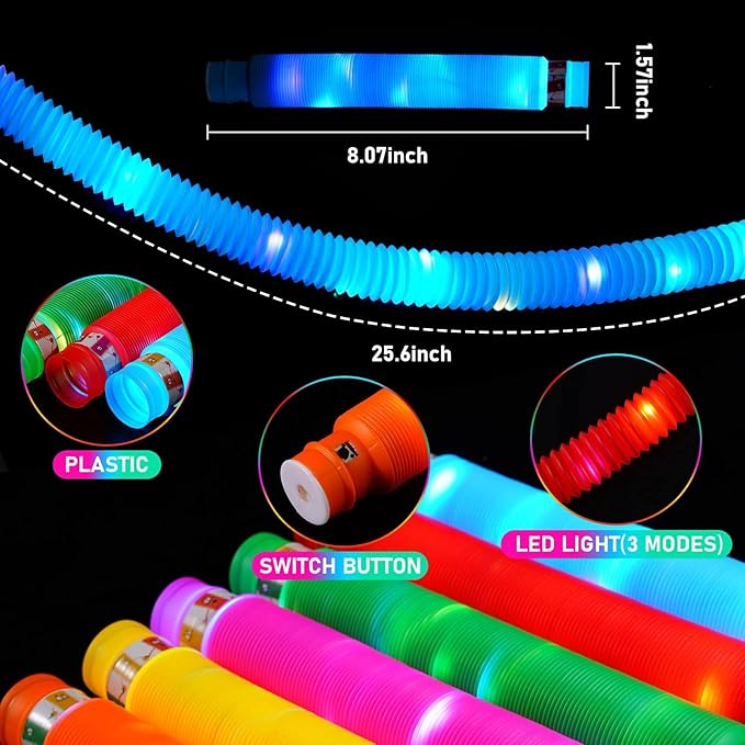 SCIONE 6 PCS Light up Party Favors Supplies for Kids 4-8-12, Bulk Glow Sticks Bracelet Necklace Accessories for Neon Birthday Return Gifts Treats, Valentines Goodie Bag Stuffer Fillers