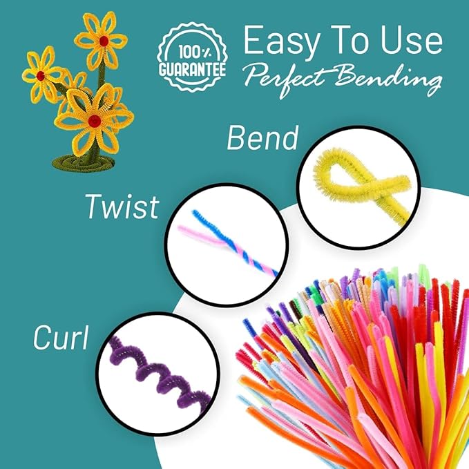 Pipe Cleaners Craft - 100 Pcs Multi-Colored Chenille Stems, 6mm x 6 Inch Fuzzy Sticks, 10 Assorted Colors for DIY Arts and Craft Projects and Decorations