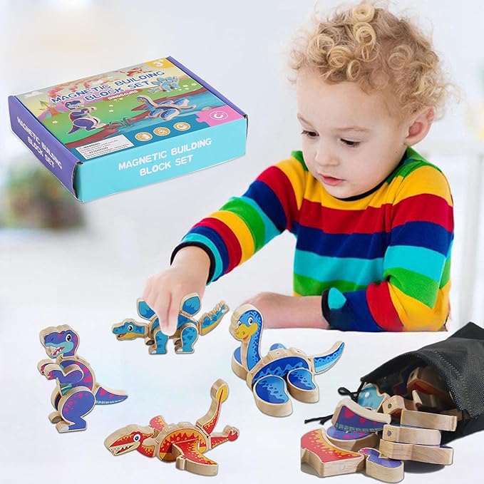 Dinosaur Assembly Magnetic Building Blocks Toys,Dinosaur Snap Together Building Toys for 3-8 Years Old