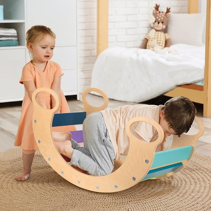 Climbing Toys for Toddlers 1-3,Indoor Wooden Montessori Climbing Set,Rocking Toy Wooden Arch Climber Play Gym for Toddler…