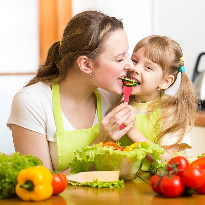 ChaLeeMoo12Pcs Plastic Kids Forks and Spoons Set, Reusable Toddler Utensils Assorted Colors Kids Silverware Set for School Lunch Box Camping Travel, Also for Adult to Use, BPA Free Dishwasher Safe