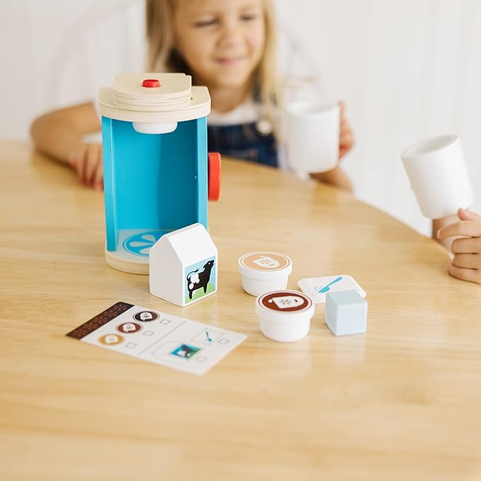 Melissa & Doug 11-Piece Brew and Serve Wooden Coffee Maker Set - Play Kitchen Accessories Pretend Play Kitchen Accessories Kids Coffee Maker Set For Girls And Boys