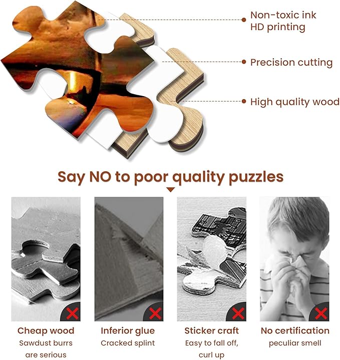 najiaxiaowu Adult Puzzles 500 Pieces DIY Sunset Sea Wine Glass Wooden Puzzles Children and Elderly Puzzles Modern Home Decor Wall Art Unique Gift 52 cm x 38 cm(20.5 x 15 in)