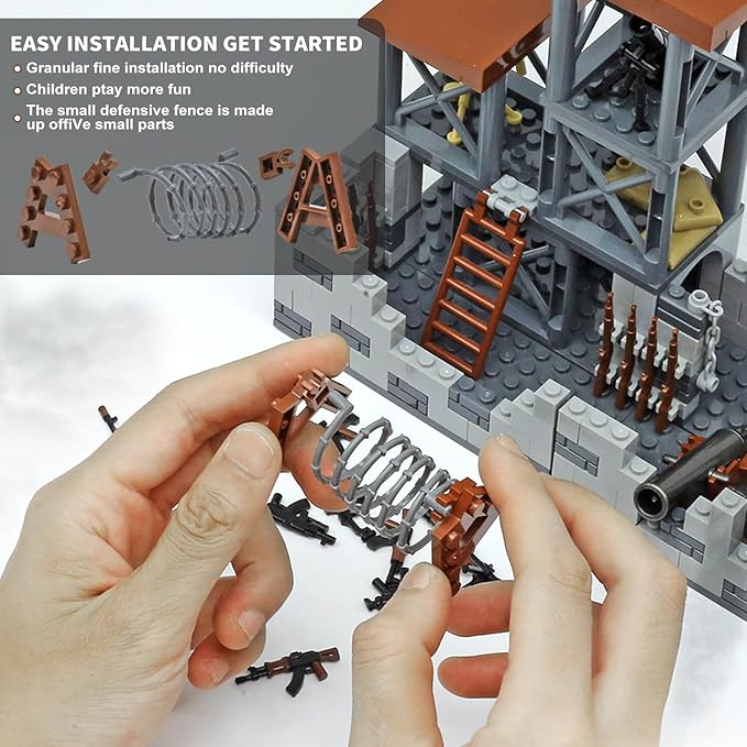 Military Base Building Brick Set, WW2 Army War Parts Accessories,STEM Army Defense Base Guard Tower Building Block Kit,Army Equipment Gear Sets,Christmas Birthday Gifts for Boys,Teens,Adults