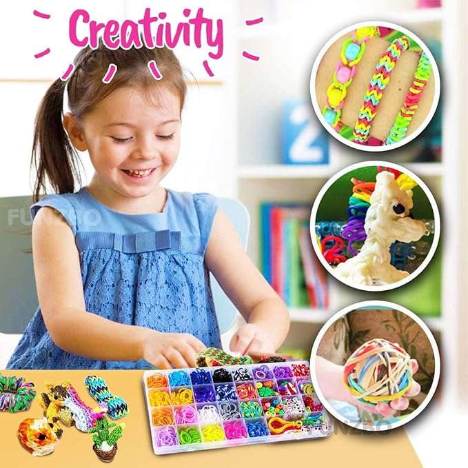 FUNZBO Rubber Band Bracelet kit - 9000+ Loom Bracelet Kit, 32 Colors Loom Bands for Bracelets Making Kit, Rubberband Bracelets Kit Toy for Toddlers Girls Christmas Birthday Gift