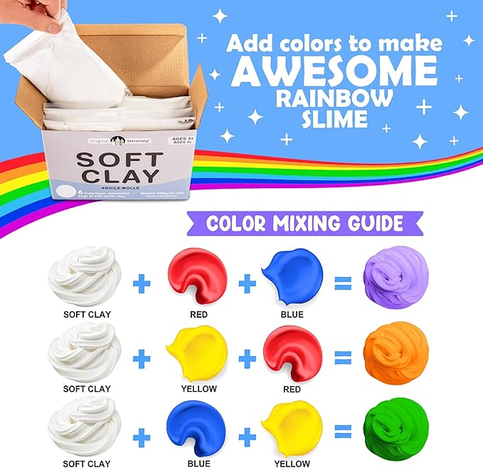 Original Stationery Soft Clay for Slime Making, Moldable Modeling Clay for Kids, Add to Glue and Shaving Foam for Butter Slimes, 1.3 Lbs/600g, Fun Easter and Birthday Gift, Slime Mix Ins Supplies