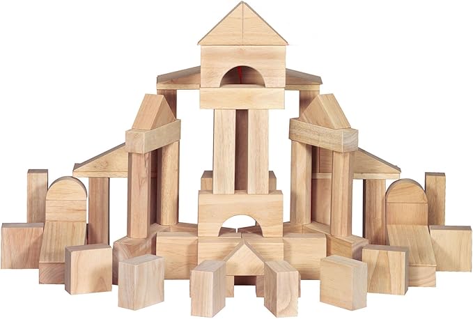 Melissa & Doug Standard Unit Solid-Wood Building Blocks With Wooden Storage Tray (60 pcs) Classic Wooden Blocks For Toddlers Ages 3+