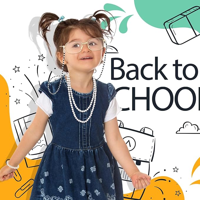 Kavoc 4Pcs Old Lady Costume Accessories Granny Grandma Dress up Eyeglasses Beaded Chain Faux Pearl Bead Necklace and Bracelet