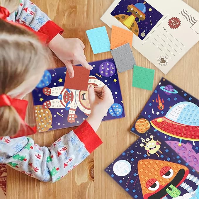 LZHZH Mosaic Sticker Art Kits for Kids Foam Craft Stickers Mosaics Pictures DIY Sticker-by-Number Handmade Art Kits for Kids