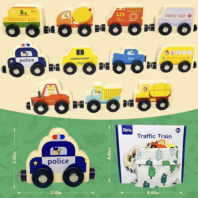 Montessori Toys for Toddler Age 1-3, Toddler Toy Wooden Magnetic Traffic Train Set with Playmat/Storage Bag for Baby Boy, Birthday for 1 2 3 Years Old Boys & Girls