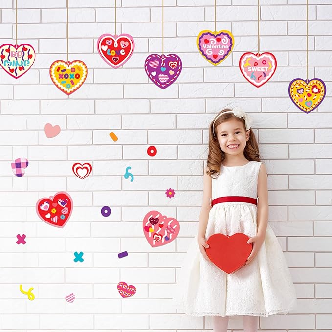 chiazllta 36 Set Valentine's Day Craft Kits DIY Heart Craft for Kids, Make Your Own Valentines Hearts Ornament Bulk Valentine's Day Paper Decorative Kit for Home Class Game Activities
