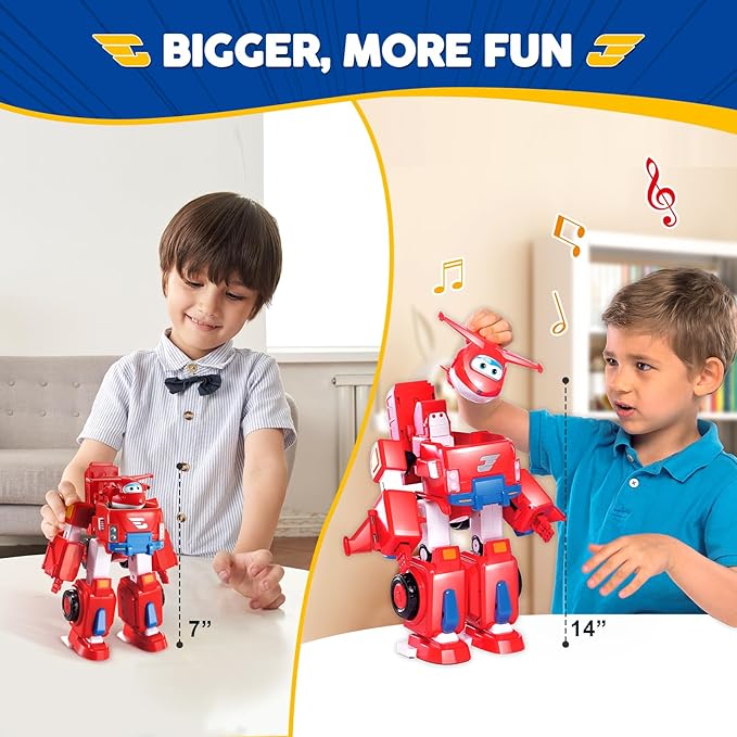 Super Wings 14" Transforming Jett's Super Robot Airplane | Action Figure | Ages 3-5 | Birthday Gift | Lights & Sounds