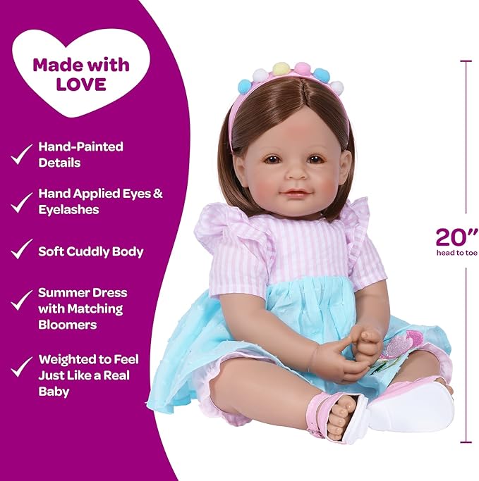 Adora Toddler Time Babies, 20" Premium Doll with Hand Painted Eyelashes and Face, Fresh Baby Powder Scent and Removable Clothing, Birthday Gift for Ages 6+ - Summer Flamingo