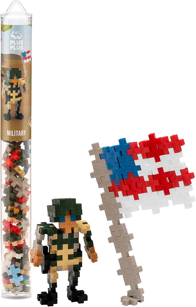 PLUS PLUS 3D Figure Building Block Set, Fun Stem Toys for Kids, 70 Interlocking Pieces - Military Mini Maker Tube