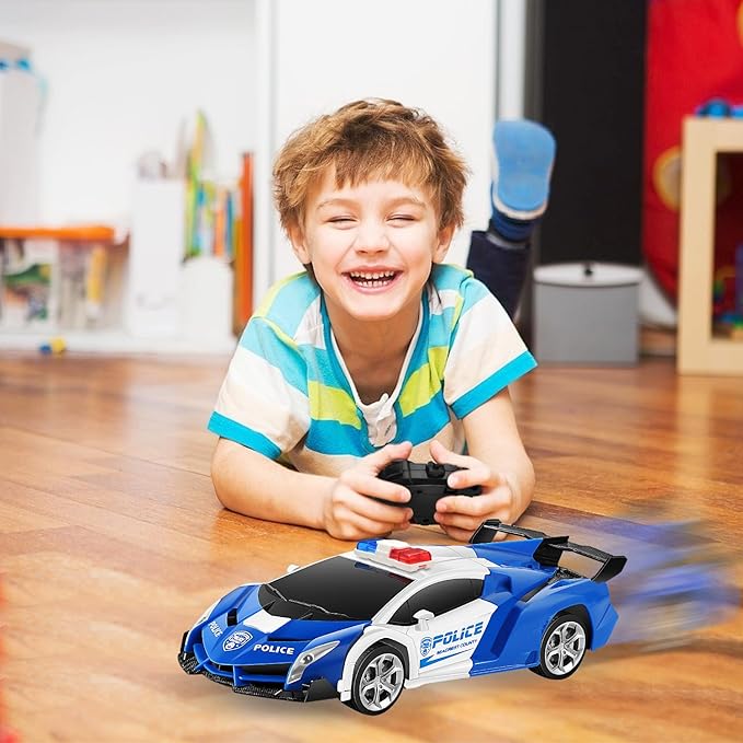 FIGROL Remote Control Car｜Transformable Robot RC Car｜2.4Ghz 1:18 Scale Model Police Car with One Button Deformation｜360 Degree Rotation Drifting for Children