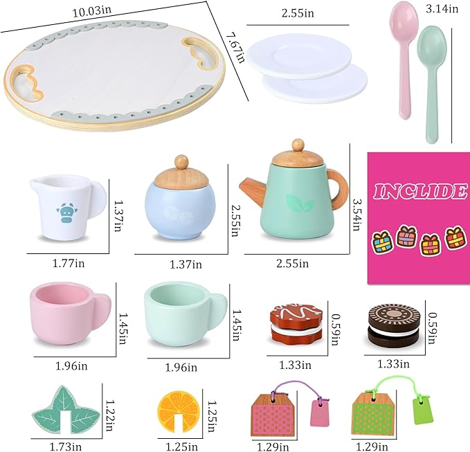 Toy Tea Party Set for Toddlers Girl,Wooden Tea Set Toys for 3-4-7 Year Old Girls ,Play Food Pretend Play for Toddlers…