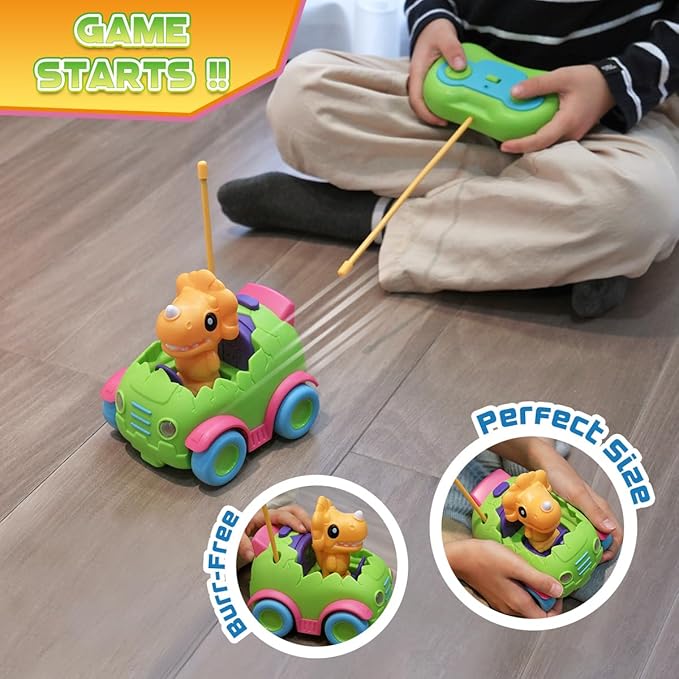 Nueplay Remote Control Car for Toddler Age 2 3 4 5, Electric RC Car Toys with Light & Music, Toddler Dinosaur Toys, Dino Figures Truck Race Car Vehicles, Christmas Birthday Gift for Boys & Girls