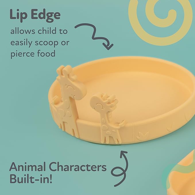 Nuby Animal Friend Silicone Round Plate - Toddler Plate - 6+ Months - Yellow Giraffe Plate