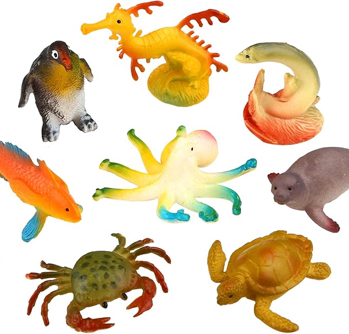 Funcorn Toys Ocean Sea Animal, 52 Pack Assorted Mini Vinyl Plastic Animal Toy Set, Realistic Under The Sea Life Figure Bath Toy for Child Educational Party Cake Cupcake Topper,Valentines Day Gift
