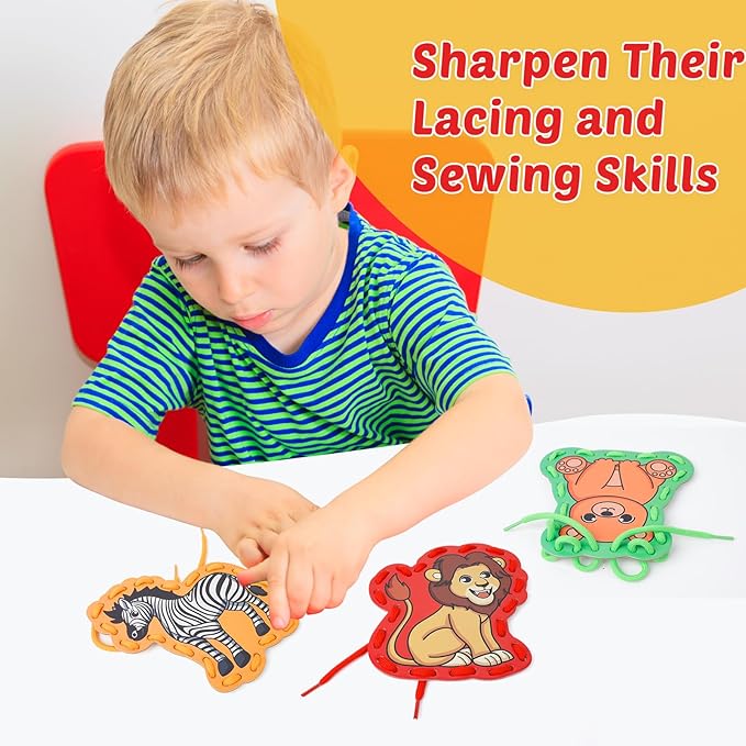 Aizweb Animal Lacing Cards,Sewing Kit for Toddlers, Fine Motor Skill Toys,Threading Toys for Preschoolers,Shoe Tying Practice Art and Craft for Kids Educational Kindergarten Learning Activities