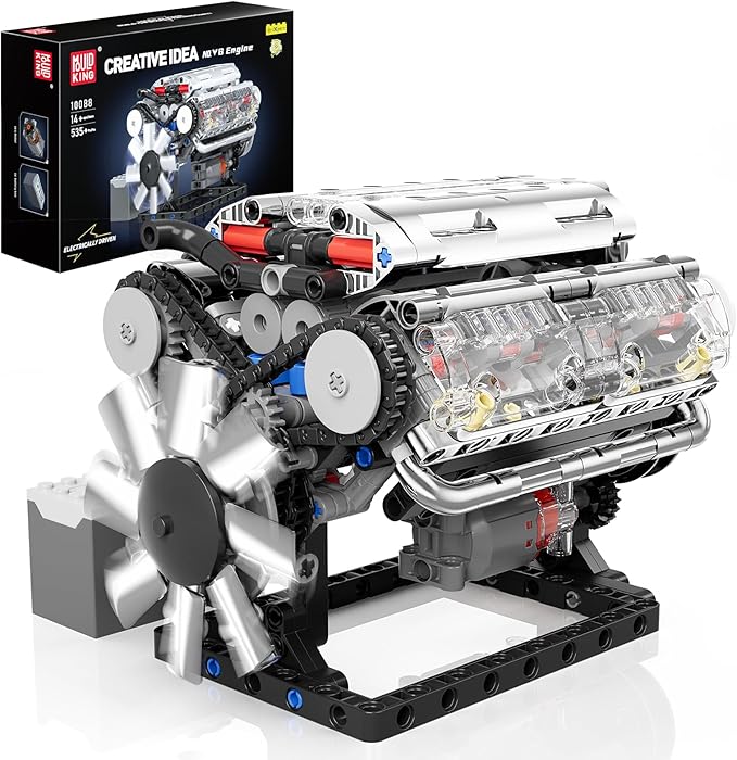 Mould King 10088 V8 Engine Model Kit Build Your Own STEM Mini V8 Model Engine Building Blocks Sets That Works for Adults & Kids Age 14+, 535Pcs