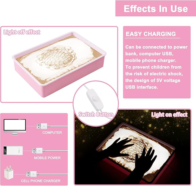 Light Table for Kids Manipulative | Sand Painting Light Box | Kids Light Table | Light Table Toys | Light Up Table for Kids | Sensory Light Table Accesories|3 Modes,10-Level Dimming16"(Pink)