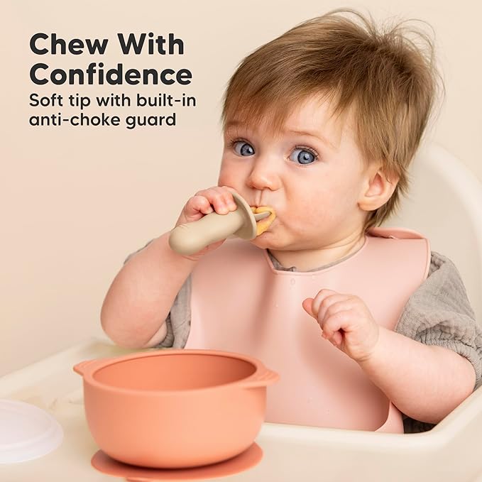 KeaBabies 4-Pack Silicone Baby Spoons and Forks Set - Baby Spoon Self Feeding, BLW Baby Utensils 6-12 Months, Baby Led Weaning Feeding Spoon,Teething Infant Baby First Food Training Spoon (Terracotta)