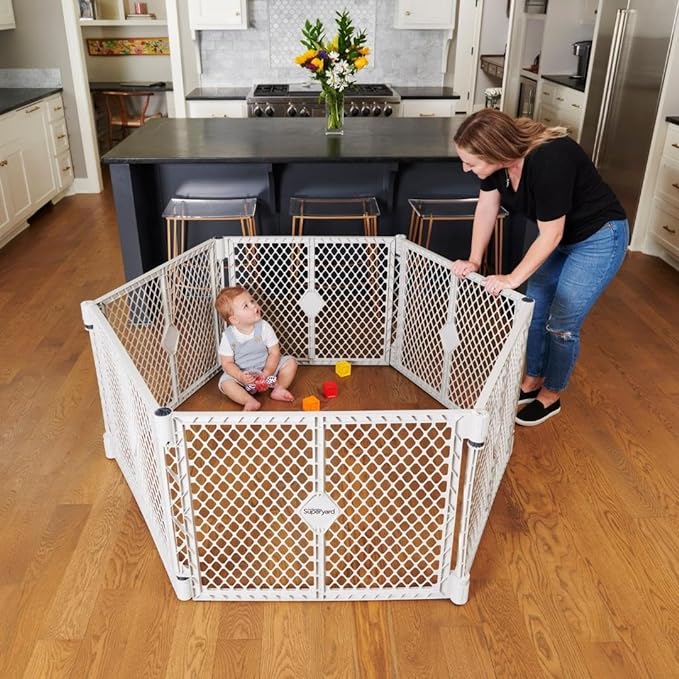 Toddleroo by North States Superyard 6 Panel Free Standing Play Yard, Indoor or Outdoor Baby Playpen, Baby Gate. Made in USA. 5.5 feet Corner to Corner Play Pen (26" Tall, Pewter)