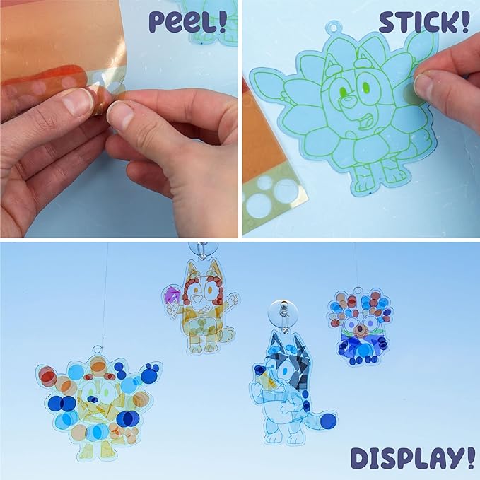 Bluey Ultimate Activity Backpack, 10+ Activities, Includes Backpack with 4 Sticker Suncatchers with 4 Suction Cups, 4 Surprise Scratch Arts, 2 Velv-its Posters, 1 Coloring Roll, 4 Markers, Kid Gifts