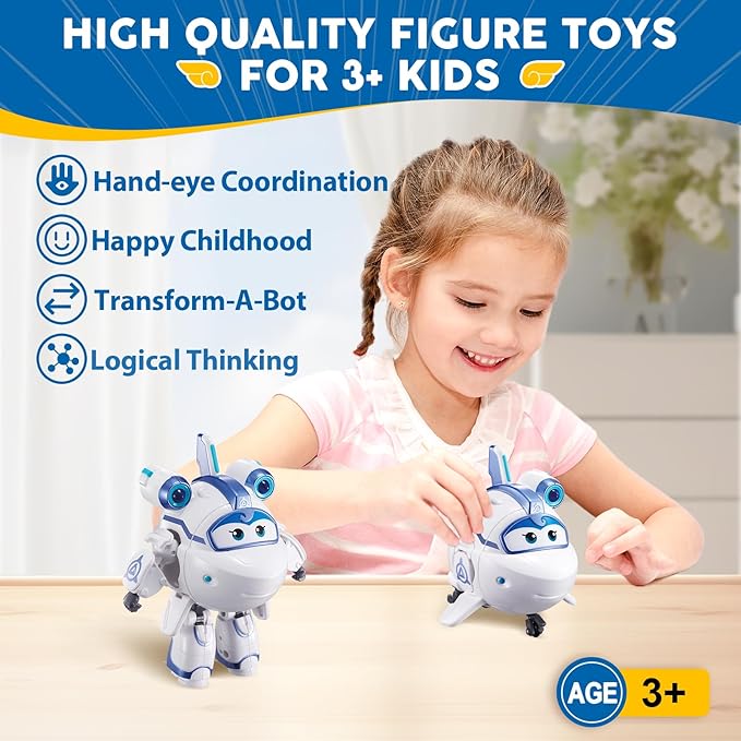 Super Wings 5" Transforming Supercharged Astra Airplane Toys Action Figure, Airplane to Robot in 10 Steps, Toy Plane Vehicle for 3-5 Year Old Boys & Girls, Birthday Gifts for Preschool Kids,White