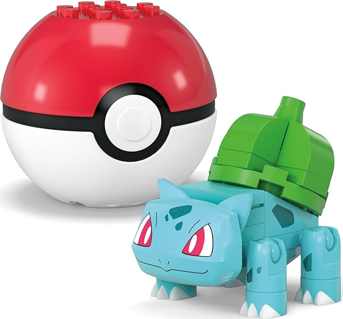 Mega Pokémon Building Toys Set Bulbasaur & Psyduck with 63 Pieces, 2 Poseable Characters and Poké Ball, 2 Inches Tall, for Kids