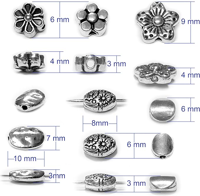 Flat Beads for Jewelry Making Supplies for Adults Small Seed Beads for Necklace Earring Bead Bracelet Making Kit Beads Bulk Tibetan Silver Spacer Beads for Jewelry Making 240pcs Silver Jewelry Set