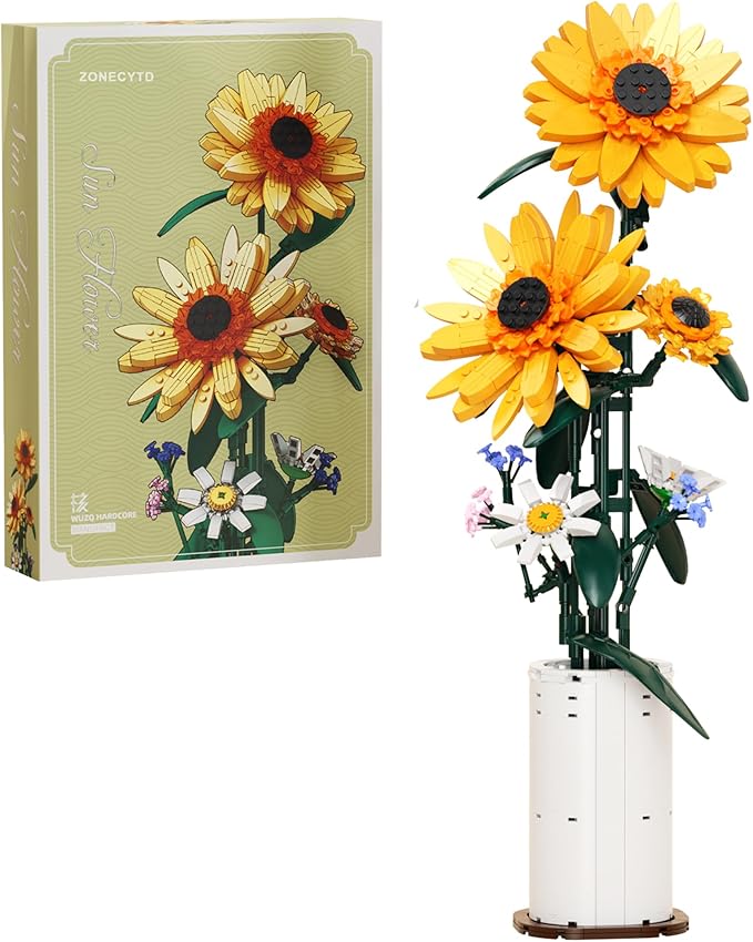 Sunflower Building Blocks Sets Flower Bouquet with Vase for Adults Teens, Flower Garden Building Toys for Girls Boys Home Decor - 821Pcs