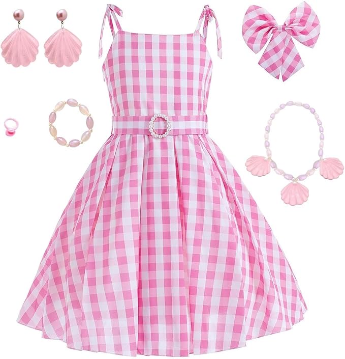 Pink Costume for Girls - Princess Dress with Accessories - Fancy Dress Up Clothes for Halloween, Carnival, Christmas
