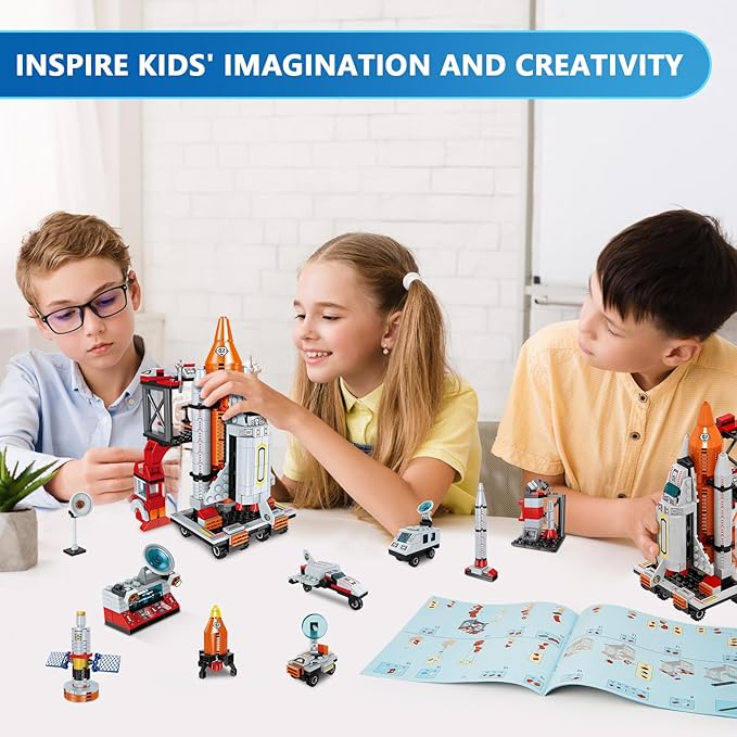 WEMEMORN Space Exploration Shuttle Rocket Toys for 6 7 8 9 10 11 12 Year Old Boys Kids, 12-in-1 STEM Aerospace Building Blocks Kit Toys, Ideal Birthday for Aged 6-12 Year Old Boys (566Pieces)