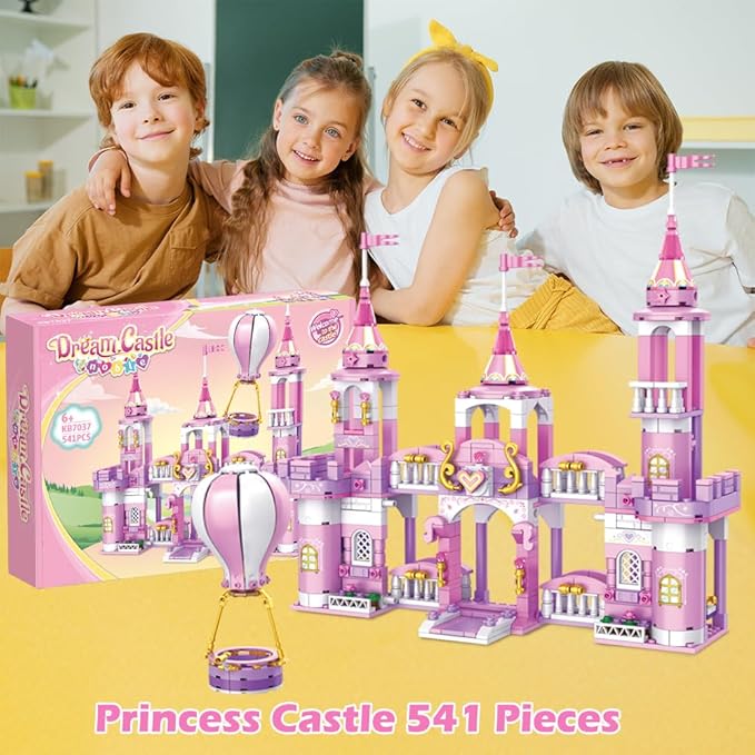 Princess Castle Girls Building Blocks Toys 541 Pieces Multi Shaped Castle Hot Air Balloon Toys for Girls Construction Bricks Christmas Birthday Gift for Kids Age 6-12 and Up