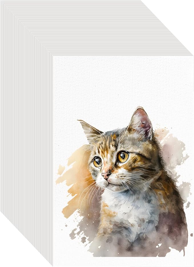 50PCS 4x6 Watercolor Paper Bulk, 140lb/300g Cold Press Thick Water Color Paper Pad for Kid Child Adult, White Art Paper for Drawing Painting Markers Gouache, Textured Cotton Paper Sheets