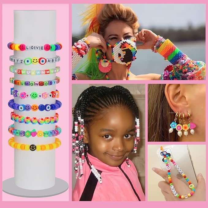LIS HEGENSA Bracelet Making kit, Craft Bead Making Pony Beads, Polymer Clay Beads, Smiling face Beads, Letter Beads, Jewelry Making kit, DIY Handicraft Gifts for Girls Aged 6 to 12