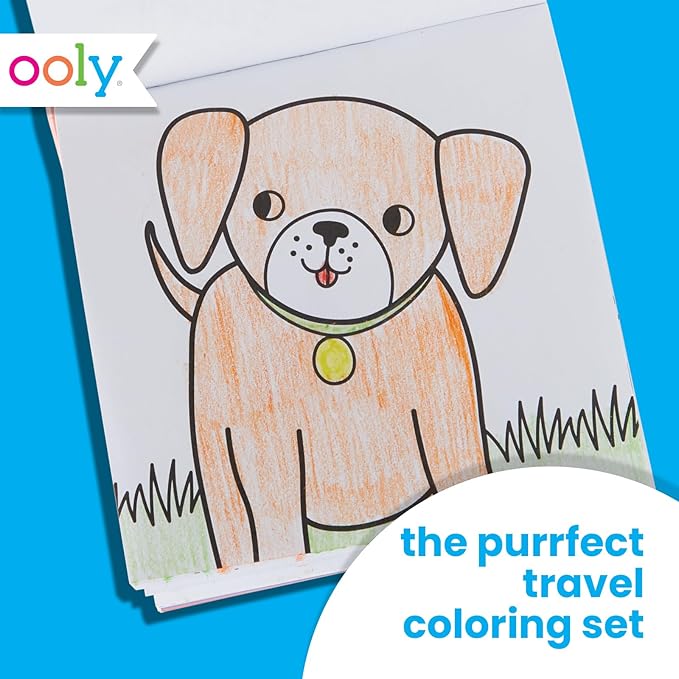 Ooly Travel Art Kit with 9 Jumbo Crayons & 48 Themed Coloring Pages & Case for Easy Traveling Art Creation, Perfect Airplane Travel Set to Entertain Kids - Pet Pals