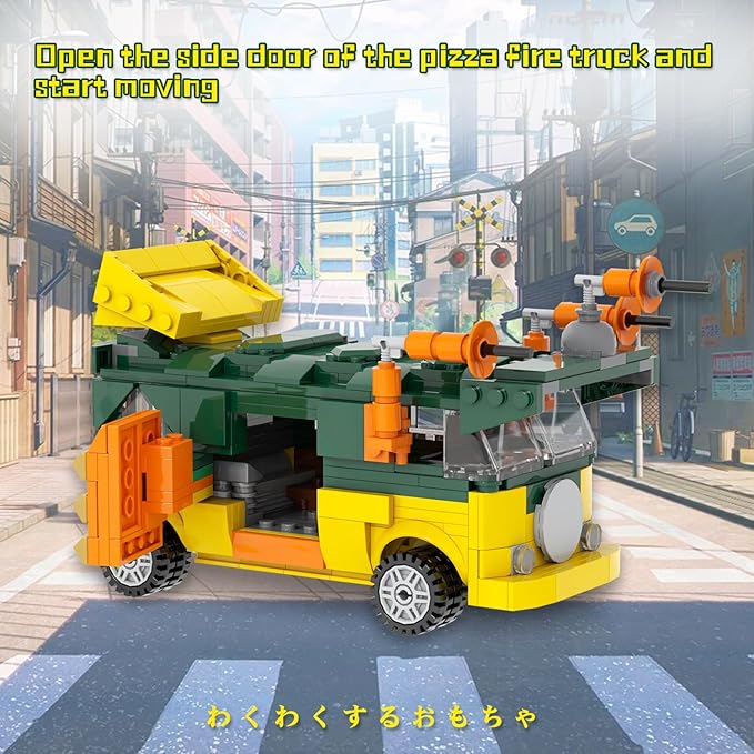 MOOXI-MOC Anime Ninja Turtle Pizza Car Building Set,Creative Cute Building Blocks Children Kits,Gifts for Kids(454pcs)